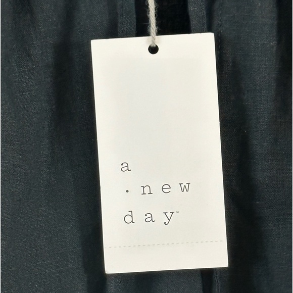 A New Day Black Peasant Style Long Sleeve Linen Mix Split Neckline Top M… - Picture 10 of 11